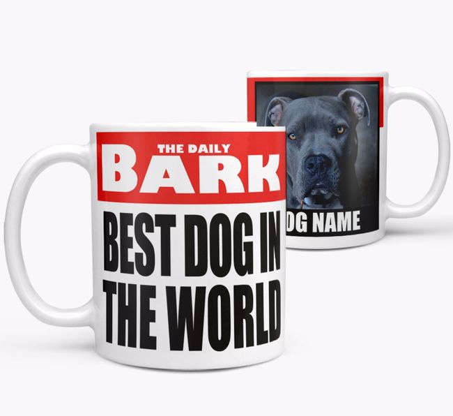 Personalised Photo Upload Mug 'Newspaper - Best Dog Ever' with {dogsName}'s Photo